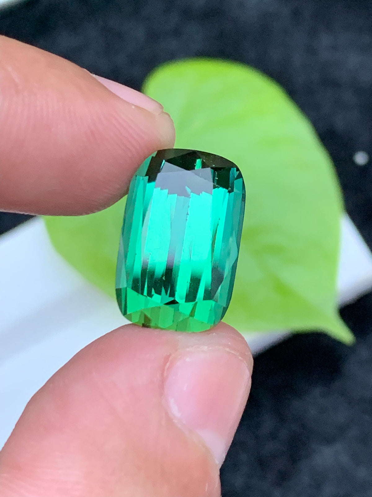 Bluish Green Tourmaline Gemstone: 13.50 CT Faceted Long Cushion Cut