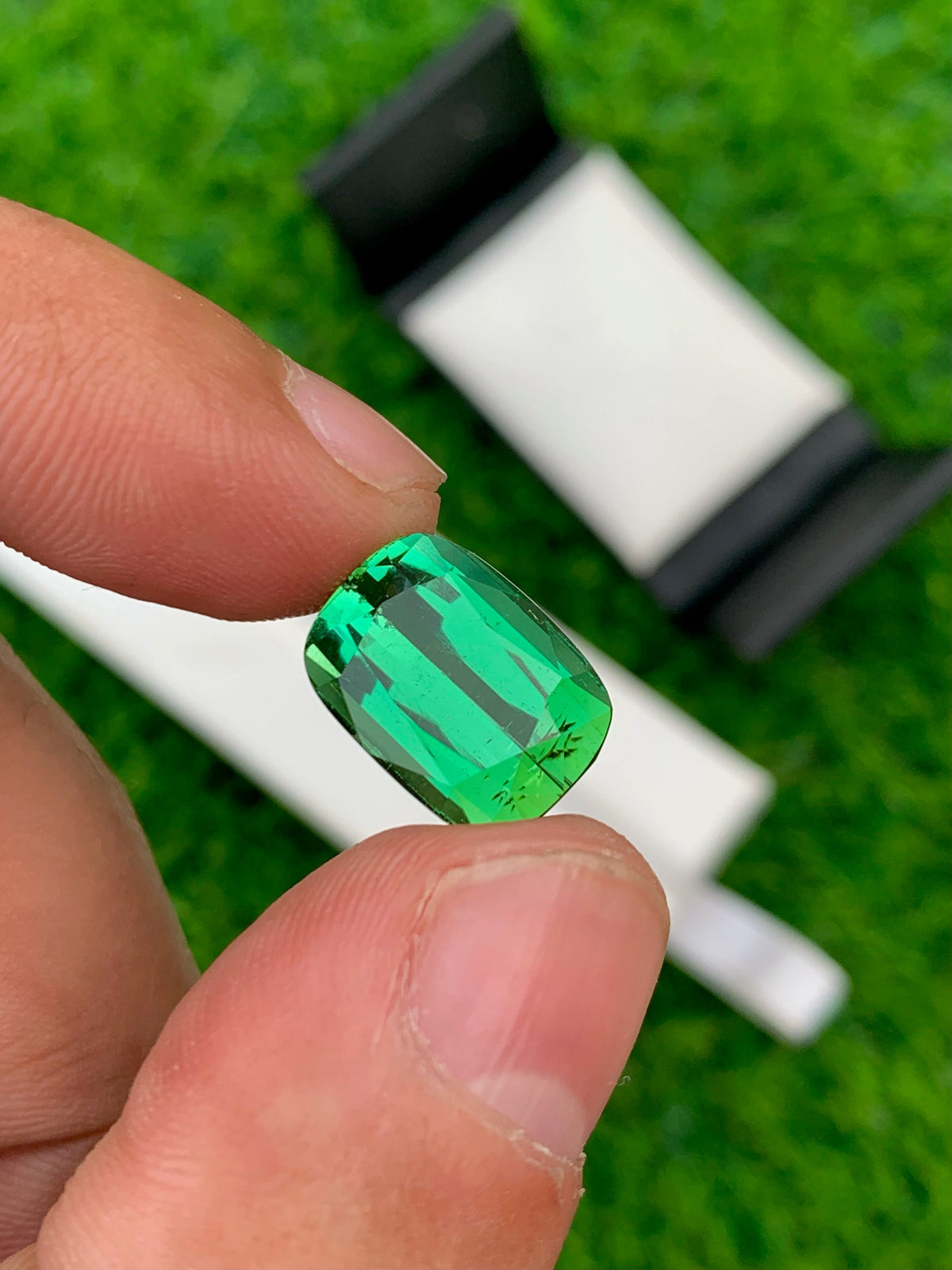 AAA Bluish Green Tourmaline Gemstone: Flawless Cushion Cut, 8.85 CT