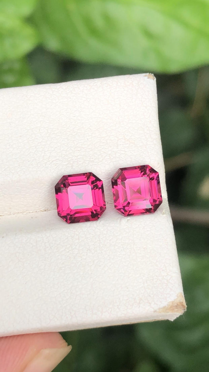 Malaya Garnet Pair 3.45ct Asscher Cut – Vibrant Peach-Pink Color