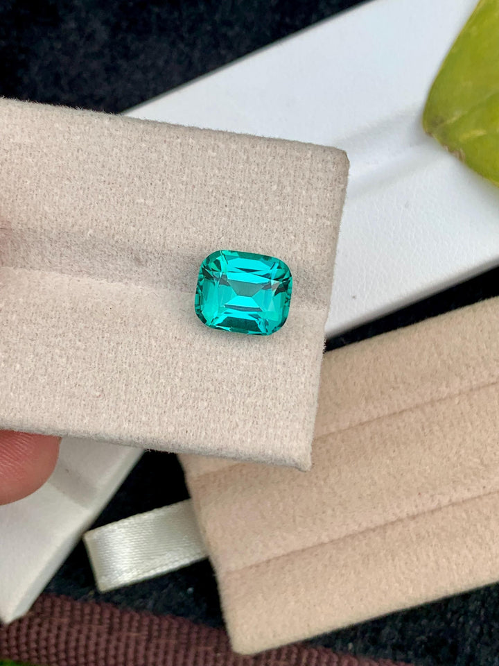 Lagoon Blue Tourmaline Stone: Faceted Cushion Cut, October Birthstone