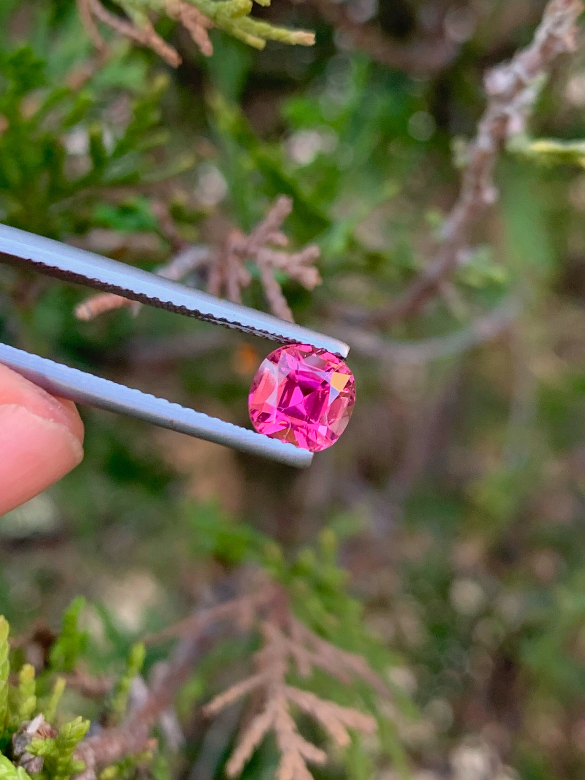 Faceted Deep Pink Tourmaline Stone: 1.35 CT Cushion Cut