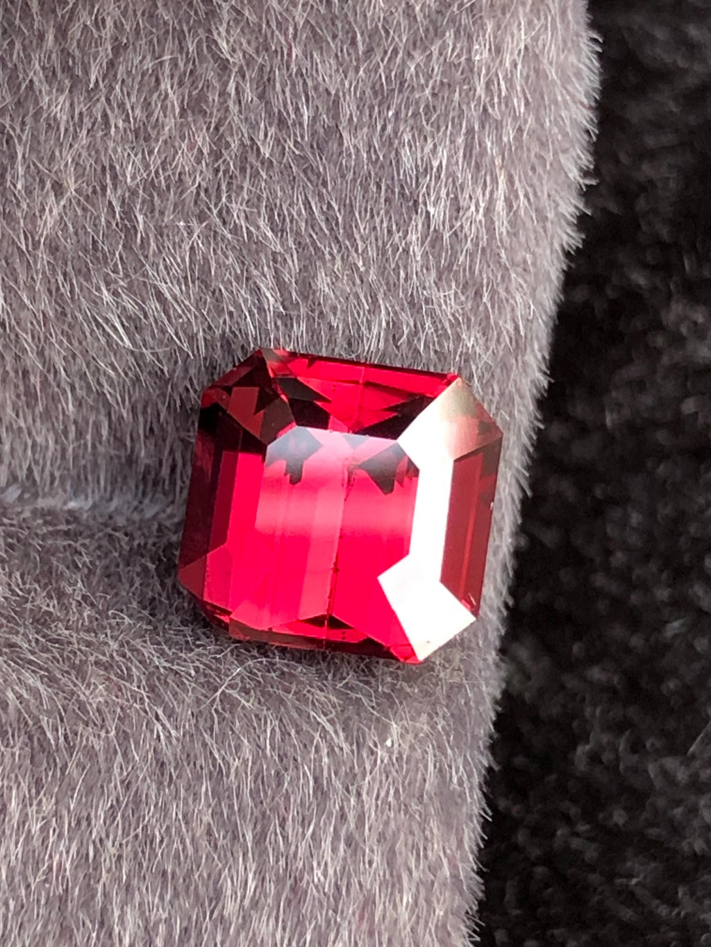 Red Rhodolite Garnet Emerald Cut 3.01 ct from Tanga Mine Tanzania