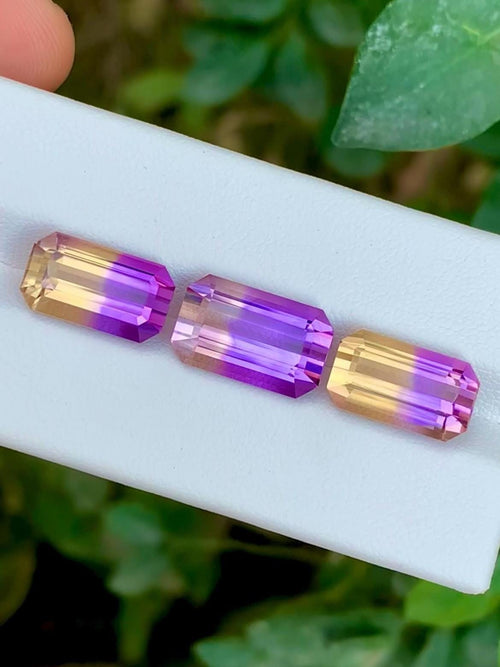 Ametrine 16.55ct Set • Matched Pair & Center Stone • Emerald Octagonal Cut Brazil
