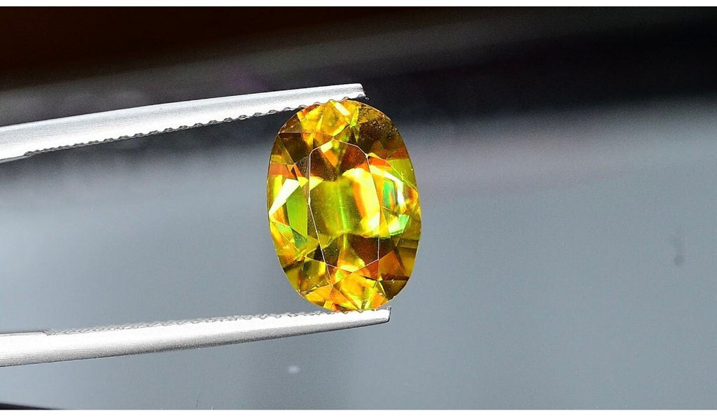 4.30 CT Oval Sphene Gemstone: Greenish Yellow Titanite, August Birthstone