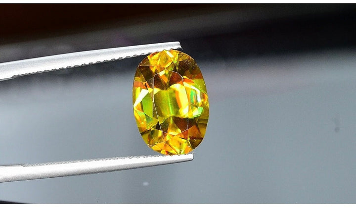 4.30 CT Oval Sphene Gemstone: Greenish Yellow Titanite, August Birthstone