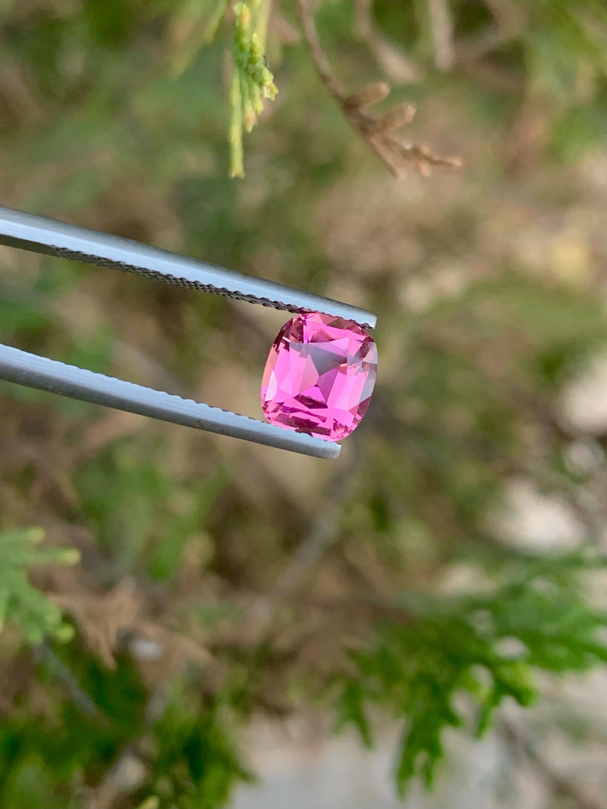 Natural Pink Tourmaline Gemstone: Faceted Cushion Cut, 1.70 CT