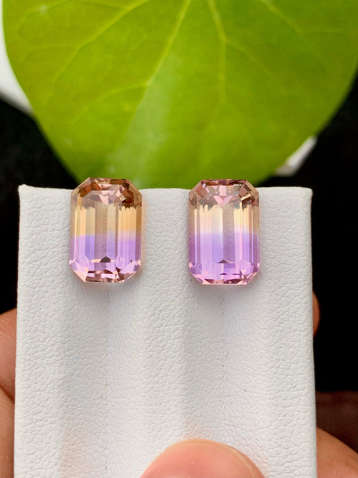 Emerald Cut Ametrine Gemstone Pair: Bi-Color Jewelry Stone, 9.60CT