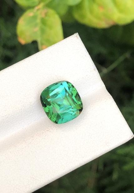 Green Tourmaline 6.60ct Cushion Cut Gemstone with Vibrant Luster