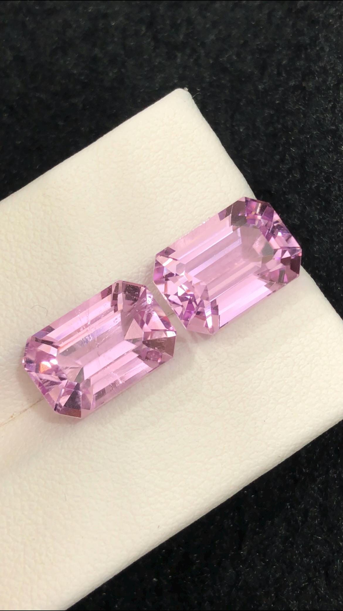 Pink Kunzite Emerald Cut Pair – 14.40 Carats from Afghanistan
