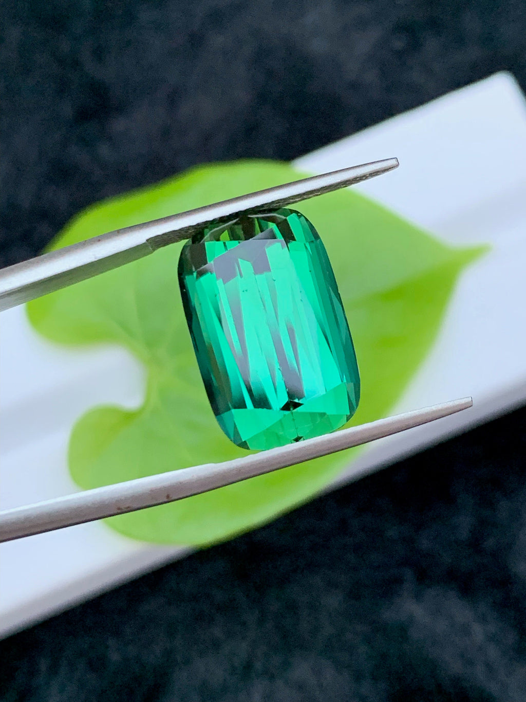 Bluish Green Tourmaline Gemstone: 13.50 CT Faceted Long Cushion Cut