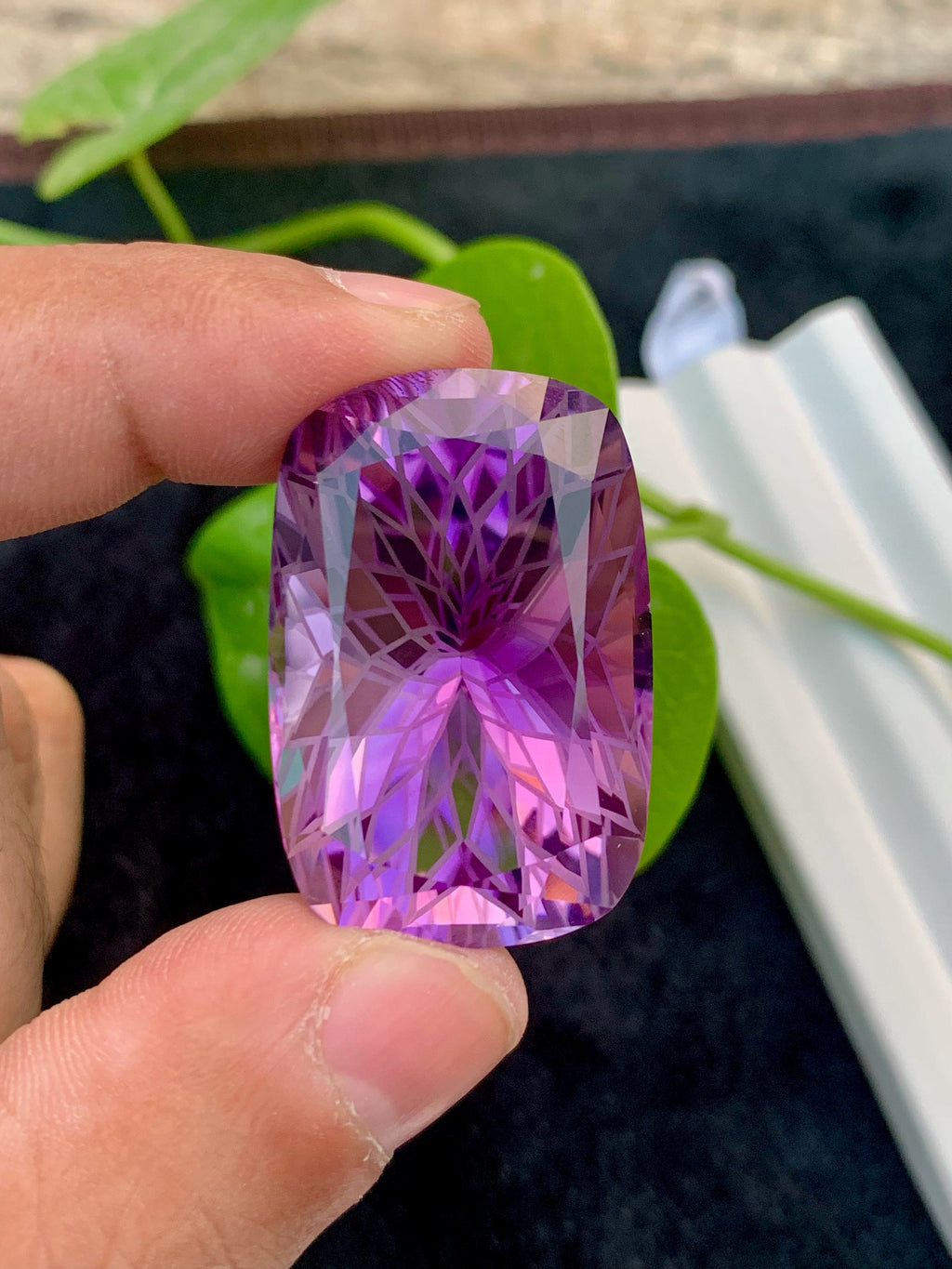 Precision Flower Cut Amethyst Loose Gemstone Big Size - 84.40 Carats