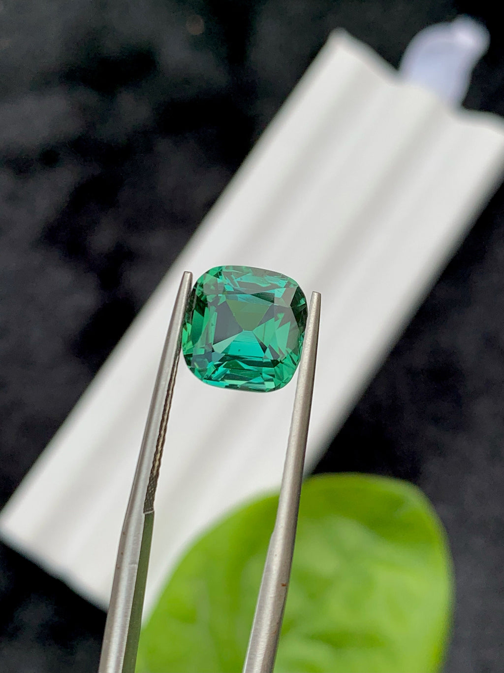 Faceted Bluish Green Tourmaline Gemstone: Cushion Cut, 3.75 CT