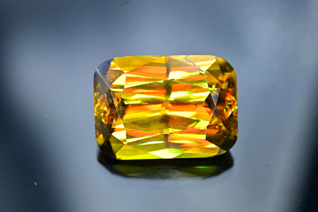 Emerald Cut Sphene Gemstone: 10.75 CT Yellow/Red/Orange Titanite