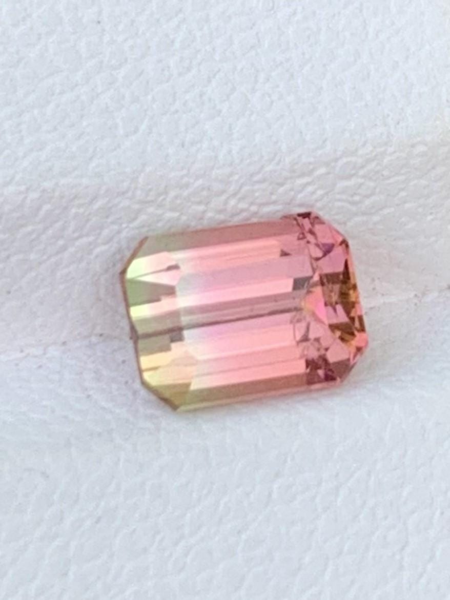 Emerald Cut Bi-Color Tourmaline Gemstone: Pink/Green, 1.30 CT