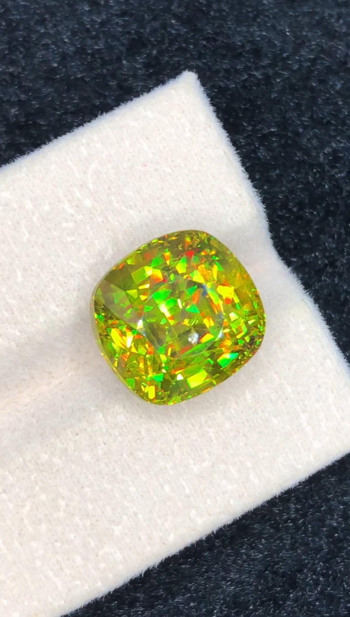 Green Sphene Gemstone: 11.50 Carat Cushion Cut Collector's Stone