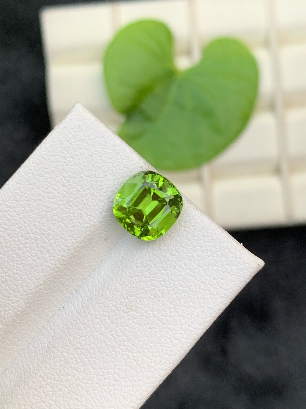 Lime Green Peridot Gemstone: Cushion Cut Faceted Stone, 3.25 CT