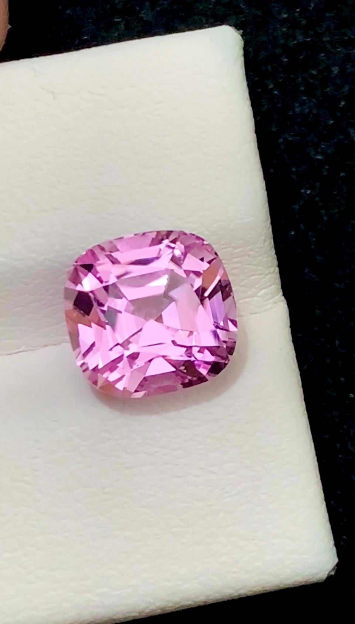 Pink Kunzite 5.05 Carat Cushion Cut Faceted Asscher-Style from Nuristan Afghanistan