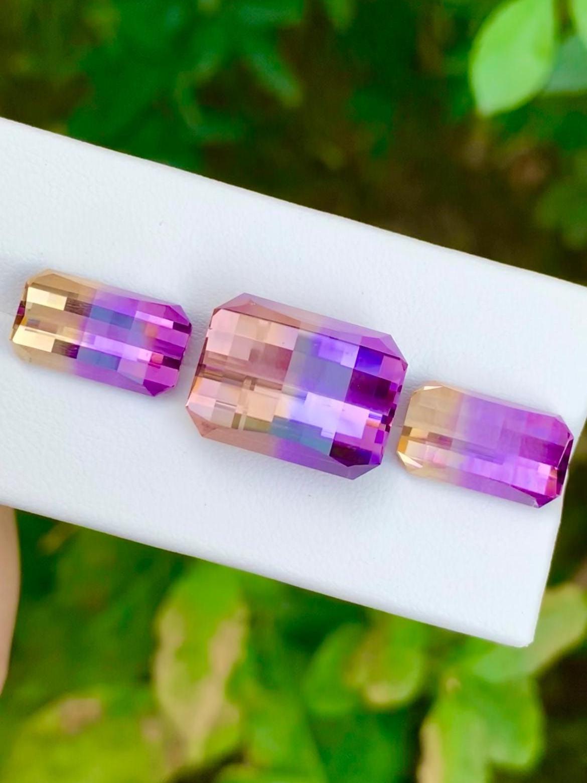Ametrine Pixel Cut Gemstone Set – Trio from Brazil (Total 31.60ct)