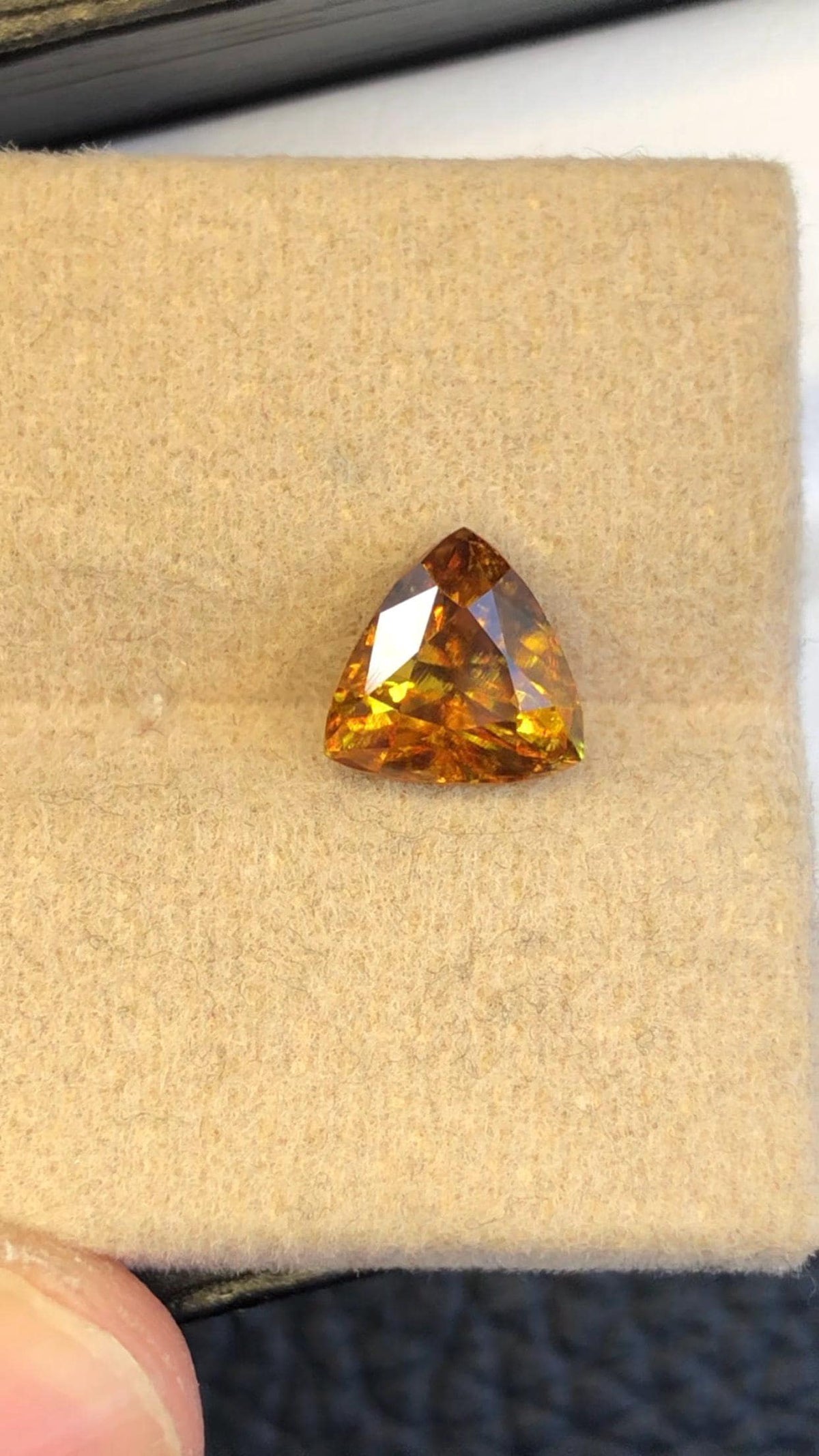 Trichroic Sphene Gemstone: 1.65 CT Trillion Cut, Zagi Mine