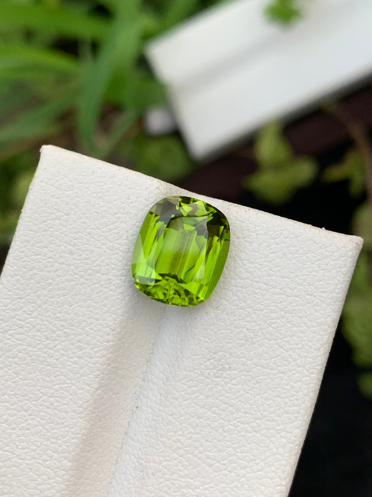 Lime Green Peridot Gemstone: 4.30 Carat Cushion Cut, August Birthstone
