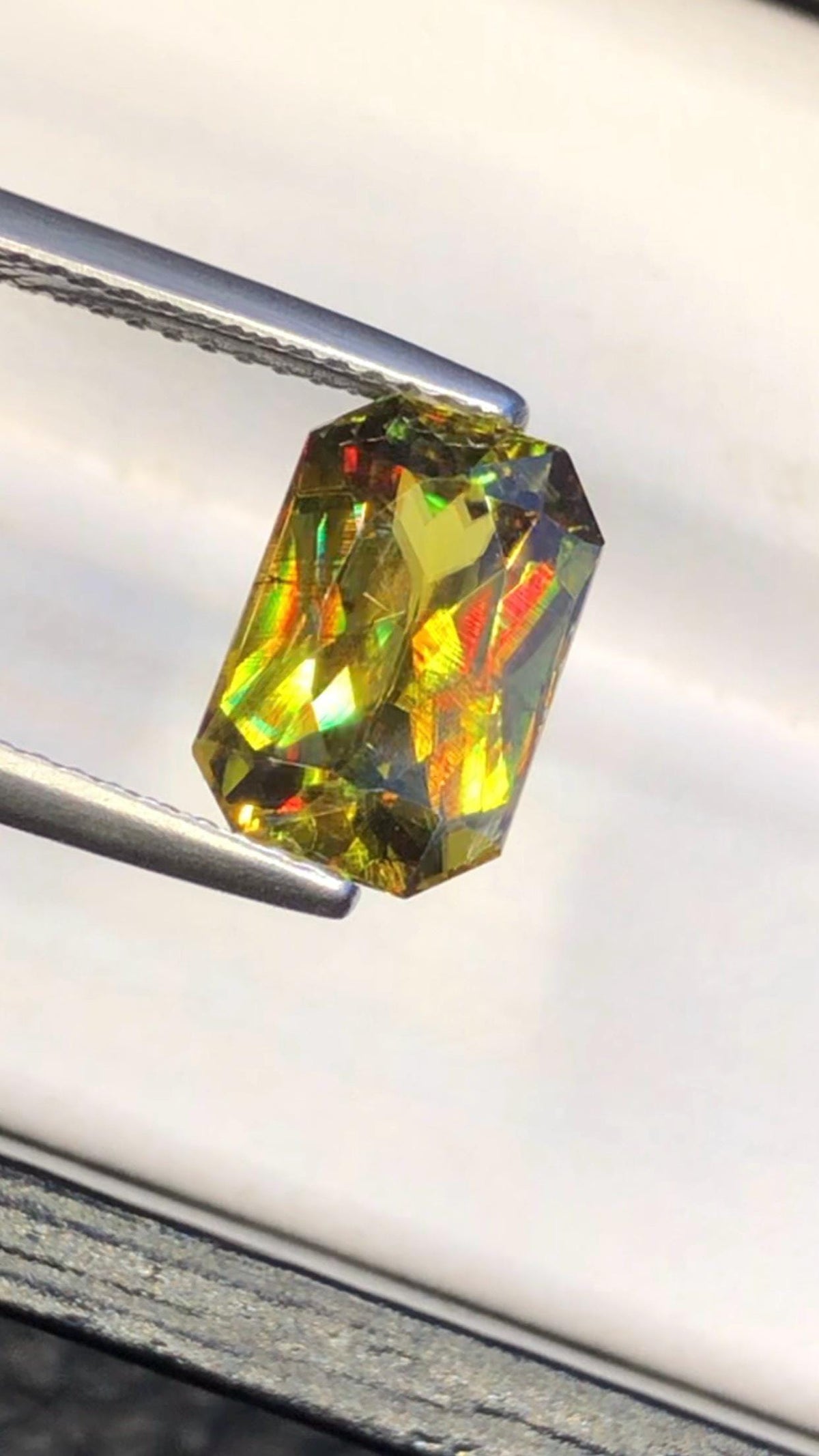 Emerald Cut Sphene Gemstone: Rare Trichroic Titanite, 3.35 CT