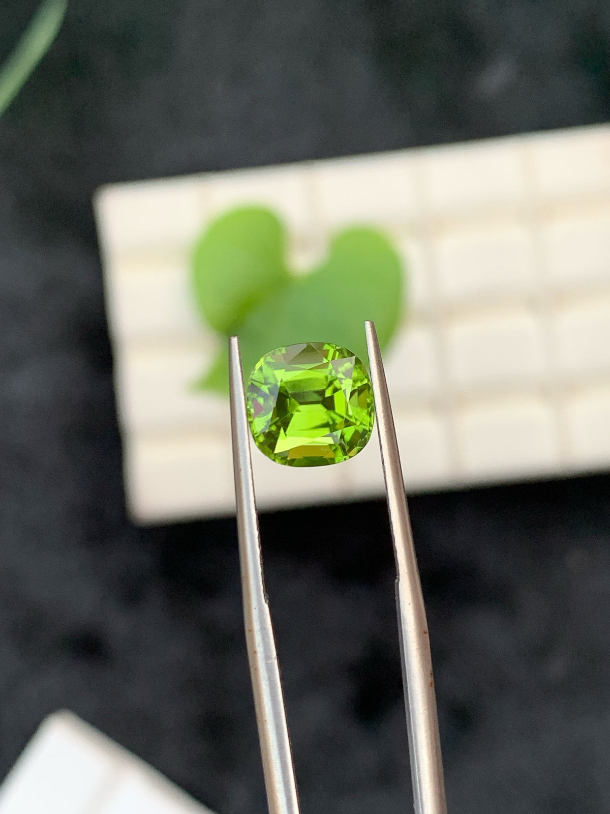 Lime Green Peridot Gemstone: Cushion Cut Faceted Stone, 3.25 CT