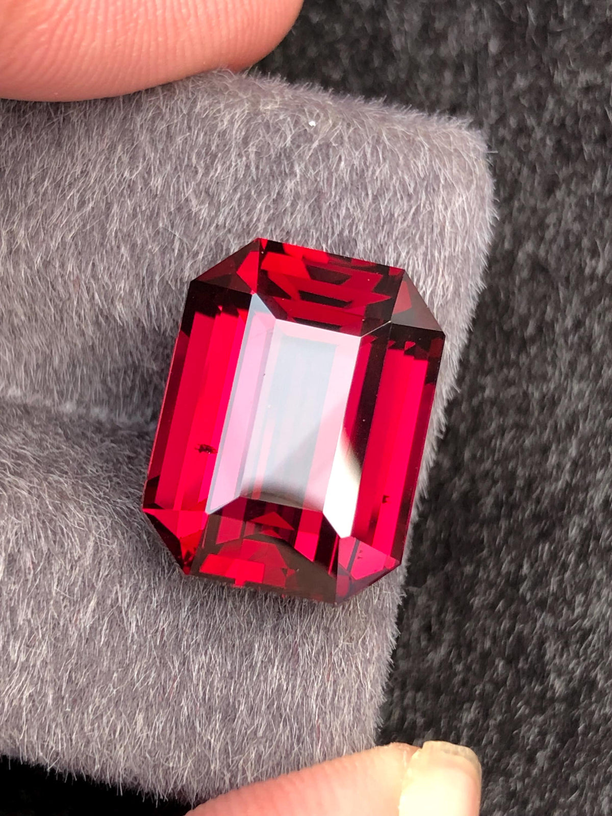Red Rhodolite Garnet Emerald Cut 13.02 ct from Tanga Mine Tanzania