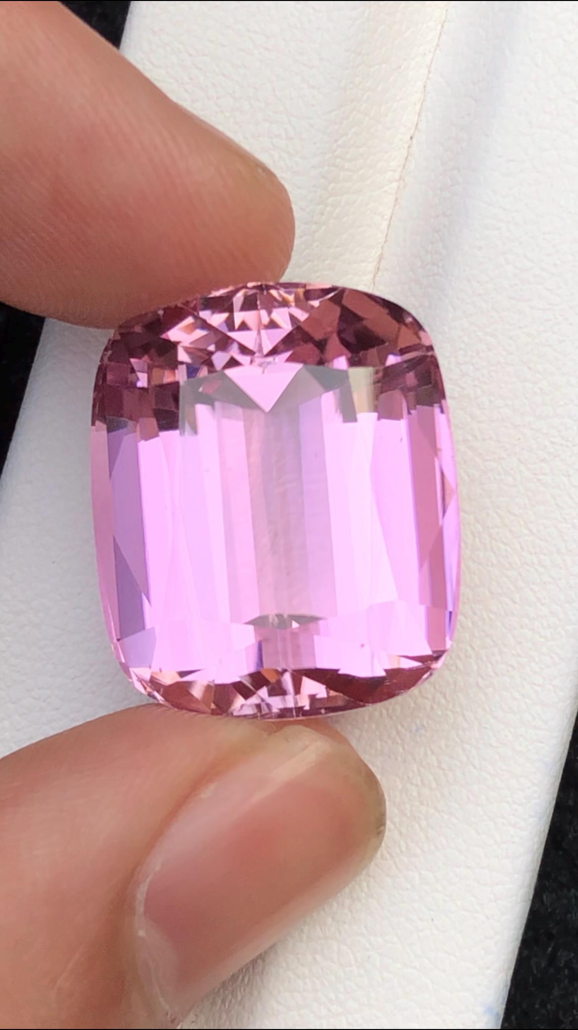 Pink Kunzite Gemstone: 41.70 carat Faceted Cushion Cut from Afghanistan
