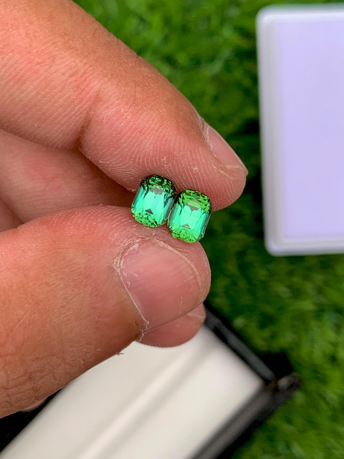 Blue Green Tourmaline Stone Pair: Cushion Cut Gemstones, 2.10 CT