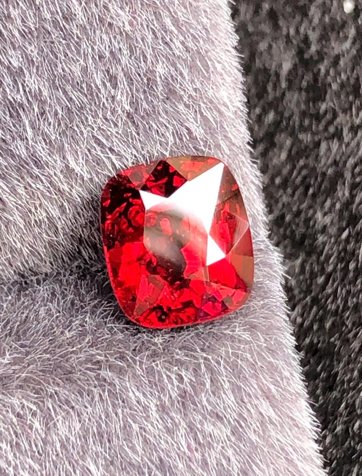 Vivid Red Spinel 1.84ct Step Cushion Cut - Burma Gemstone Loose Stone
