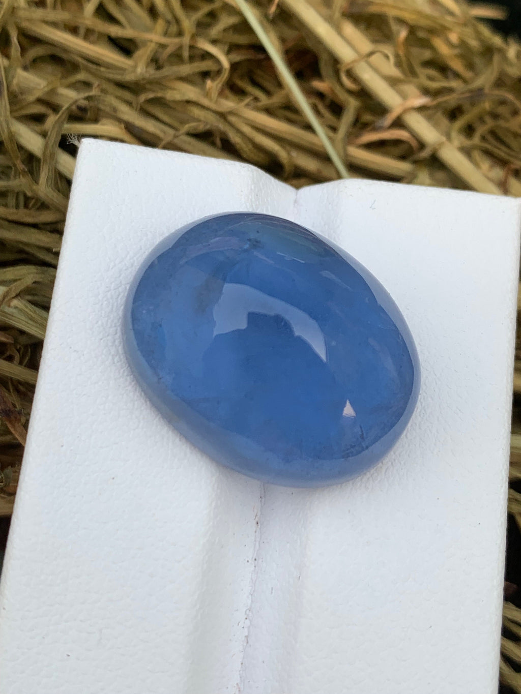 Deep Blue Aquamarine Cabochon: Oval Gemstone, March Birthstone (34.35 Carat)
