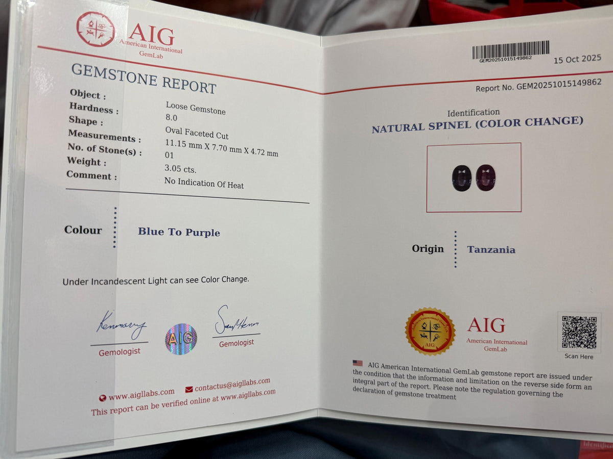 Color Change Spinel3.05ct Oval Faceted Cut – Color-Change Blue to Purple with Certificate.
