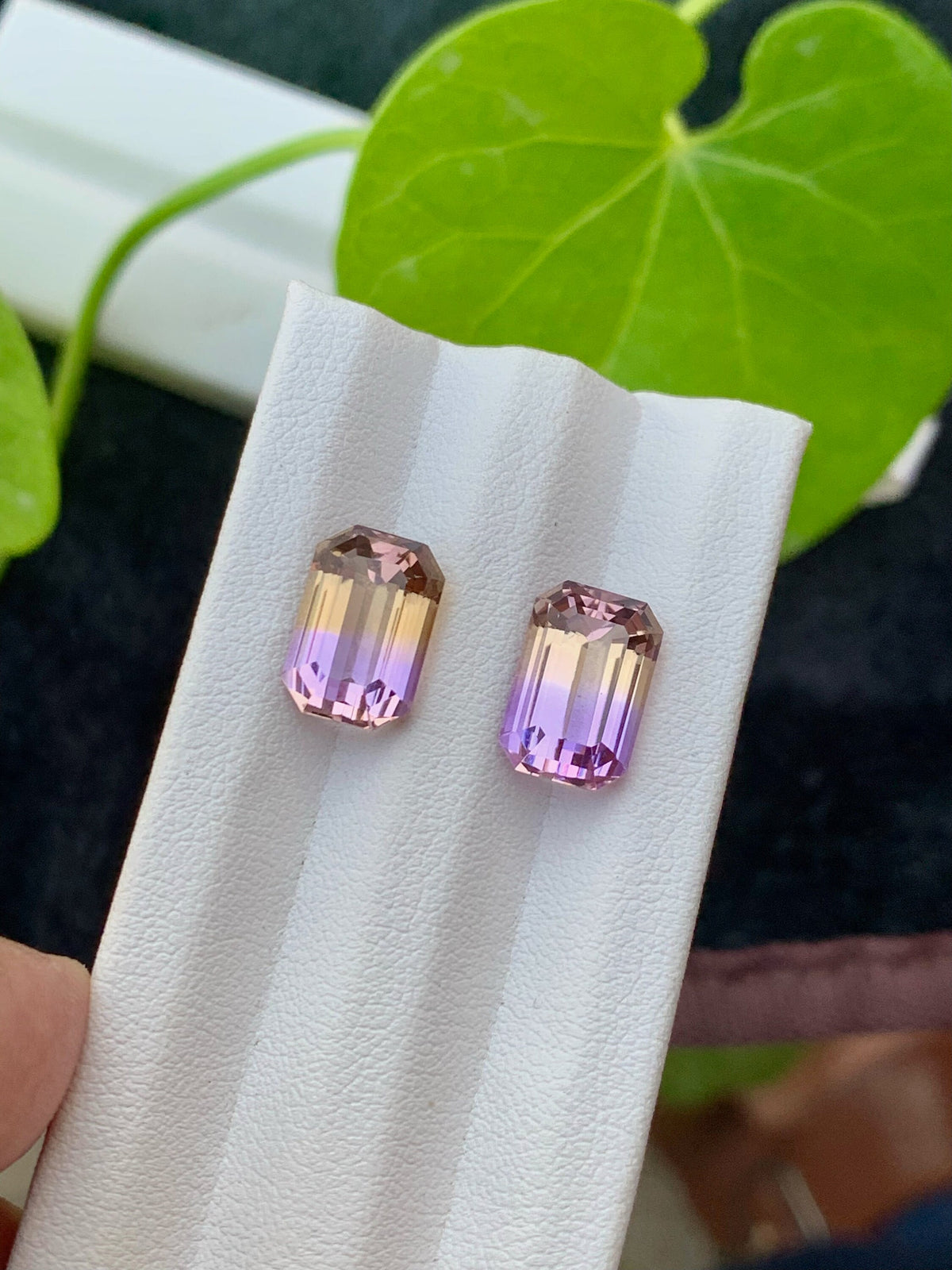 Emerald Cut Ametrine Gemstone Pair: Bi-Color Jewelry Stone, 9.60CT