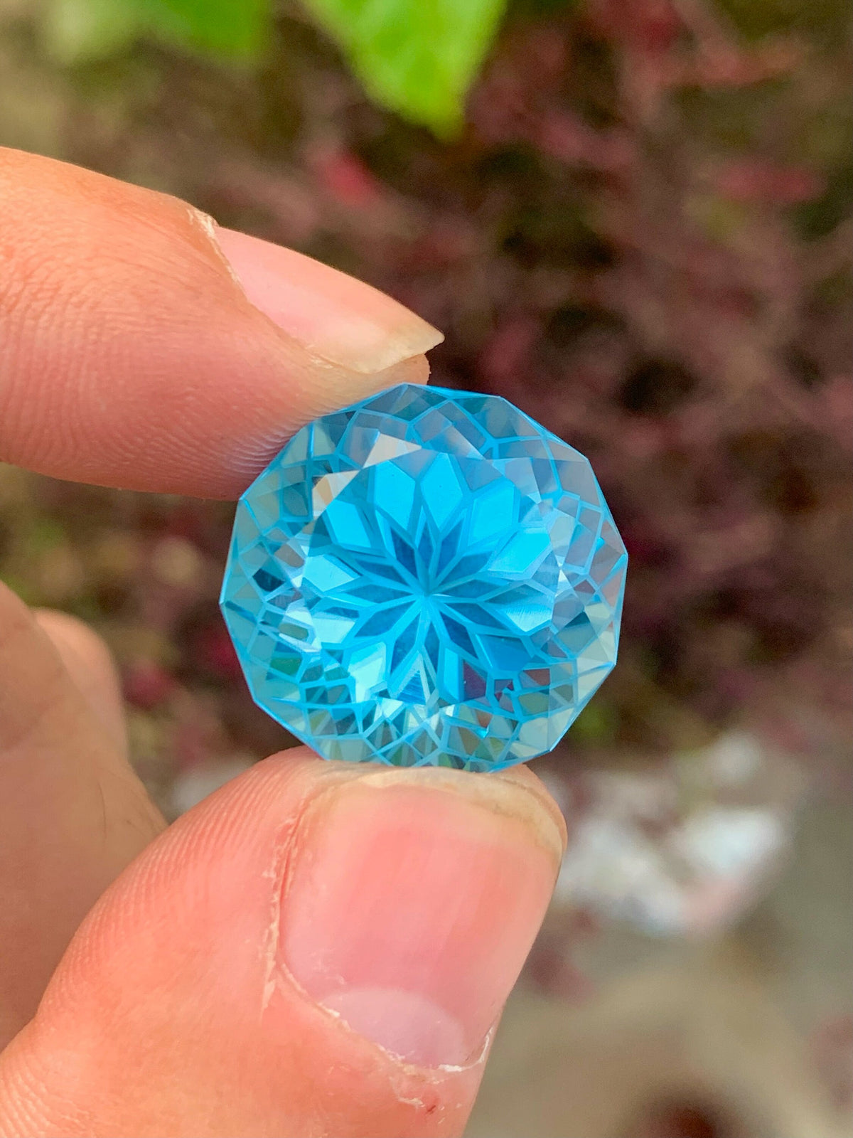 Precision Flower Cut Swiss Electric Blue Topaz Loose Gemstone 32.90 carat