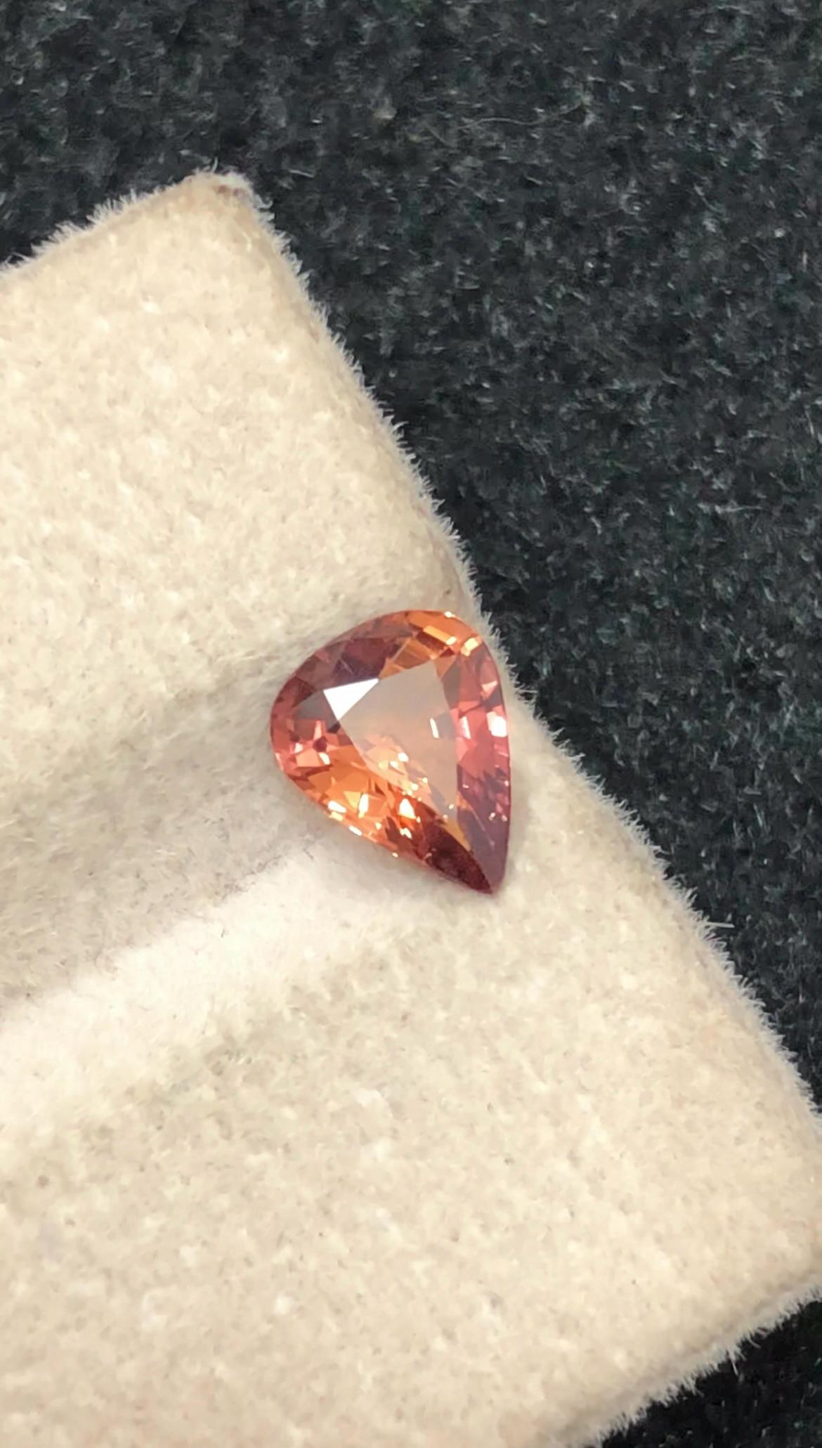 Padparadscha Sapphire 1.06 ct Pear Cut , Madagascar – Pinkish-Brownish-Orange Sparkle Certified
