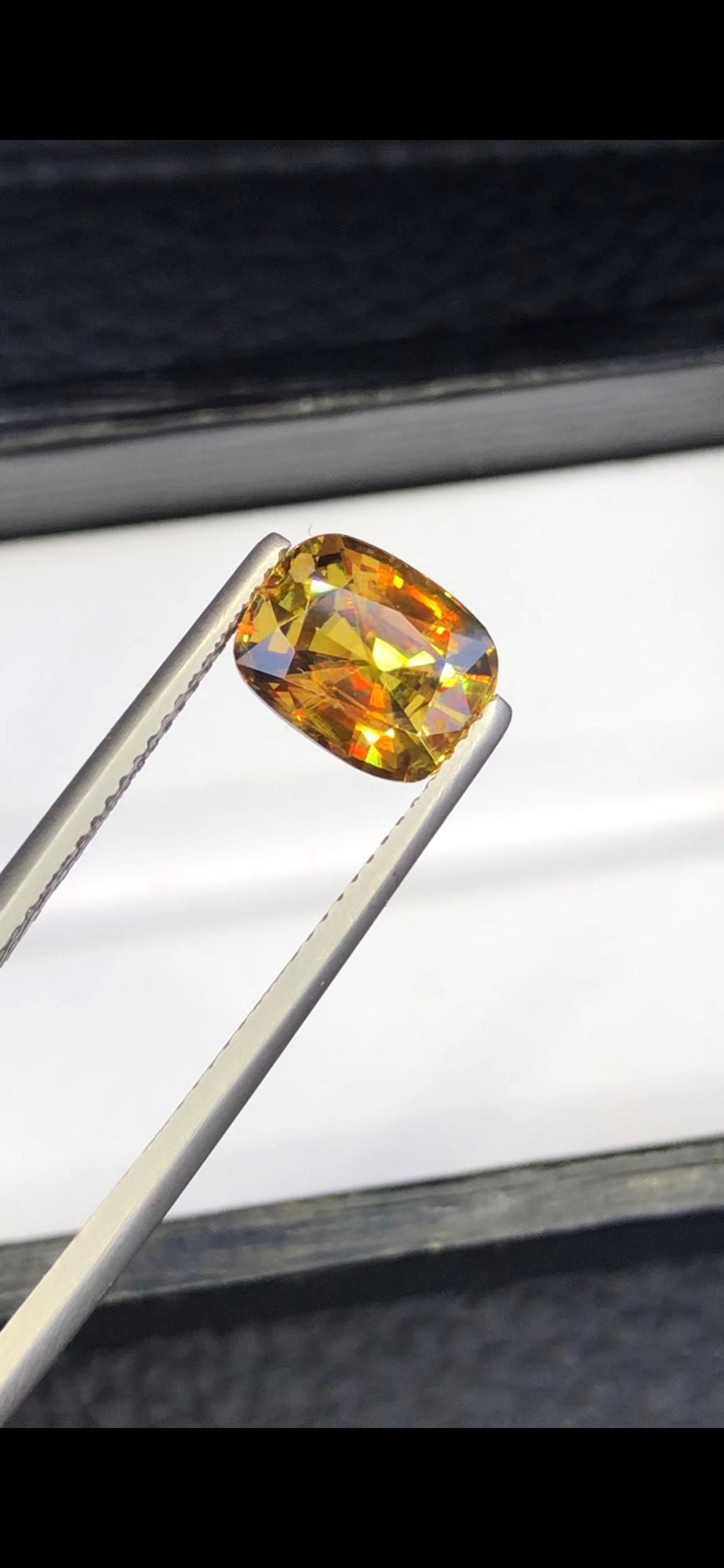 2.70 CT Cushion Cut Sphene Gemstone: Yellow/Red/Orange Titanite