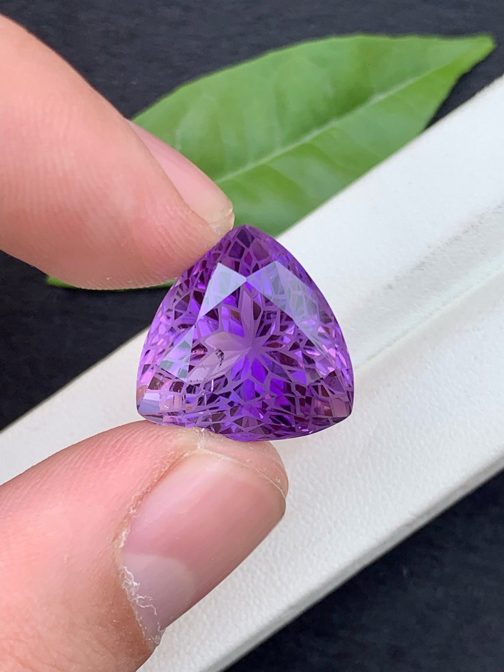 Triangular Amethyst Gemstone: 24.5 Carat Faceted Stone From Brazil