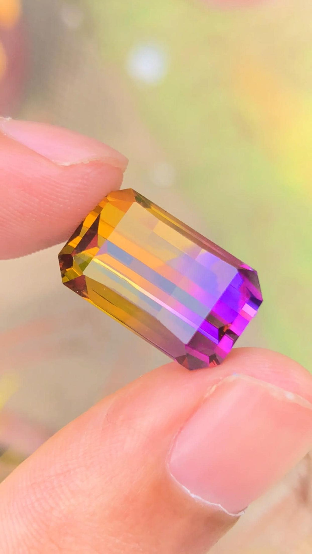 17.45 Carat Bi-Color Ametrine Gemstone: Emerald Cut Bolivian Quartz