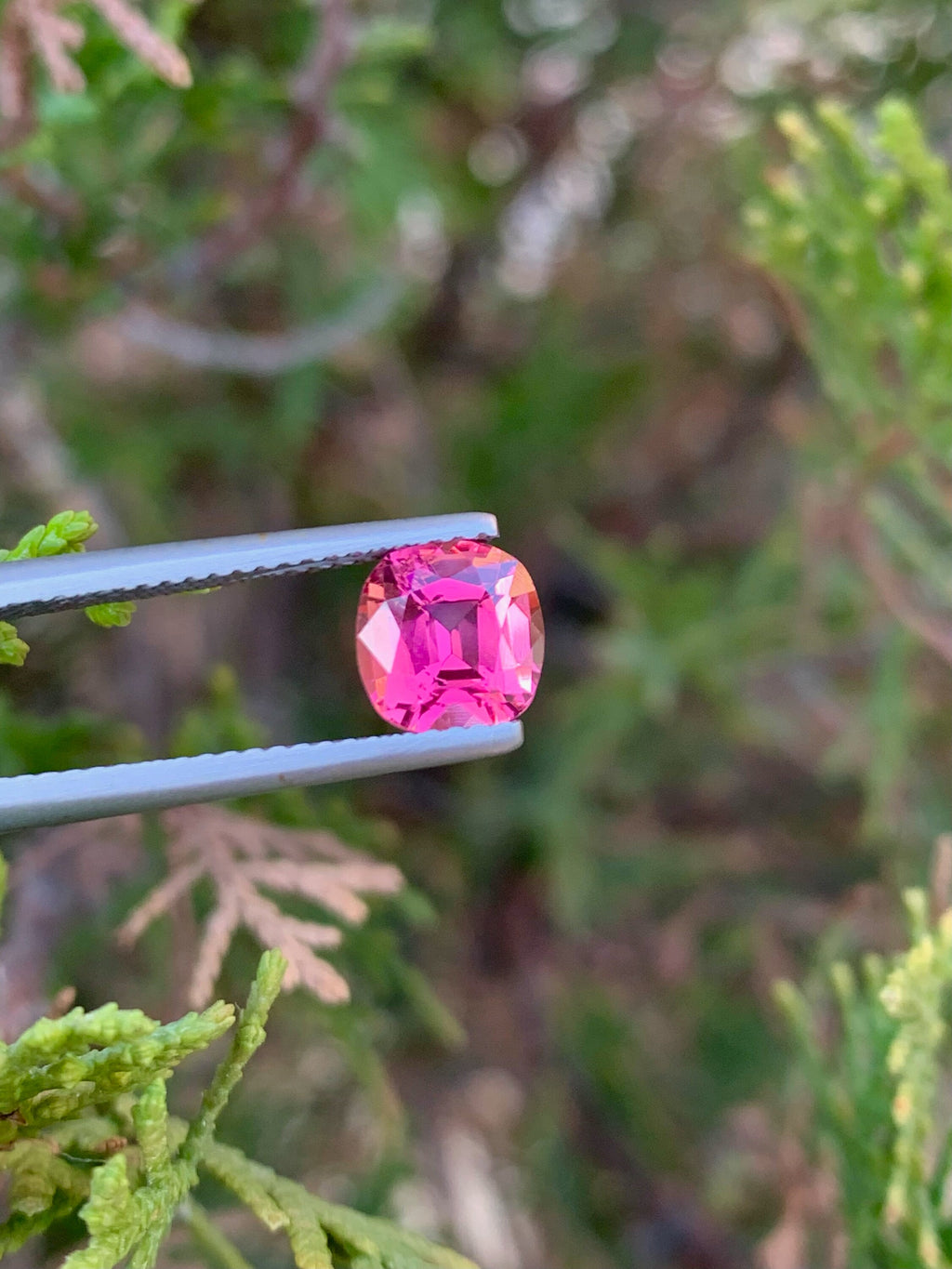 Deep Pink Tourmaline Gemstone: 1.55 CT Cushion Cut Stone