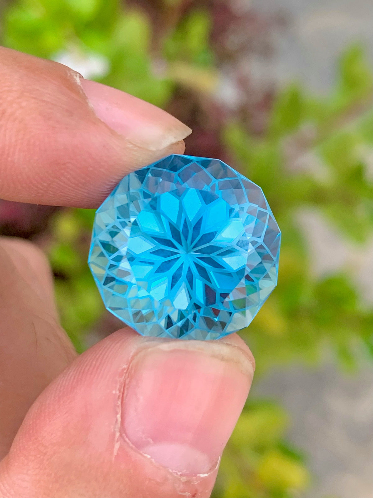 Precision Flower Cut Swiss Electric Blue Topaz Loose Gemstone 32.90 carat