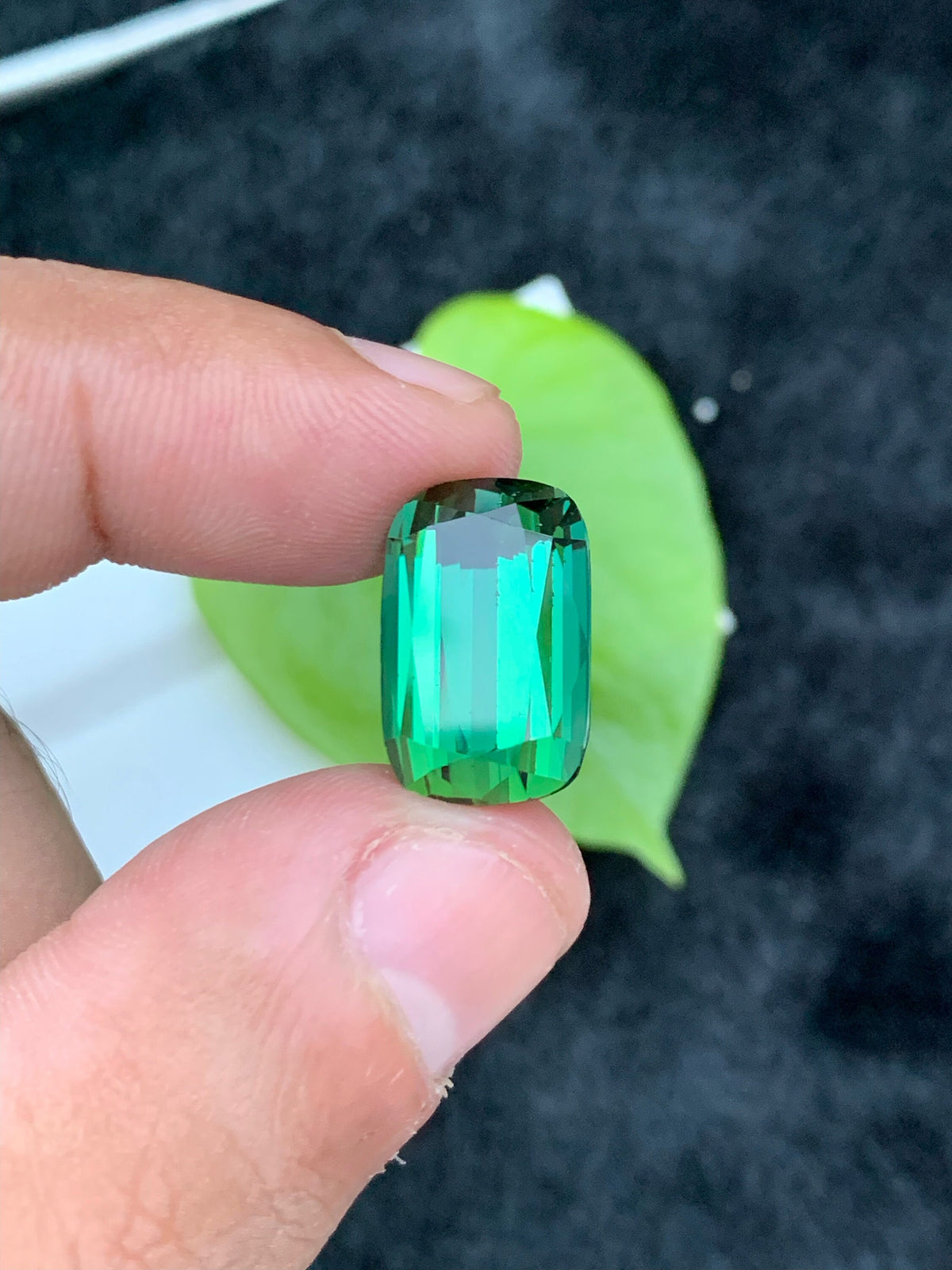 Bluish Green Tourmaline Gemstone: 13.50 CT Faceted Long Cushion Cut