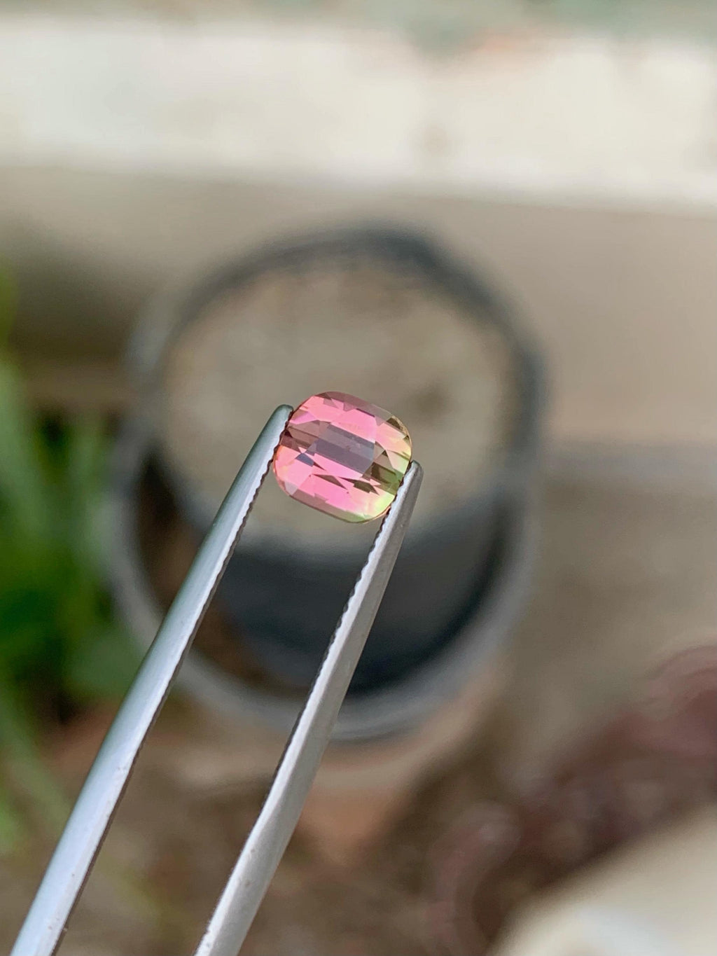 1.75 CT Bi-Color Tourmaline Gemstone: Cushion Cut, Flamingo Pink/Harvest Gold