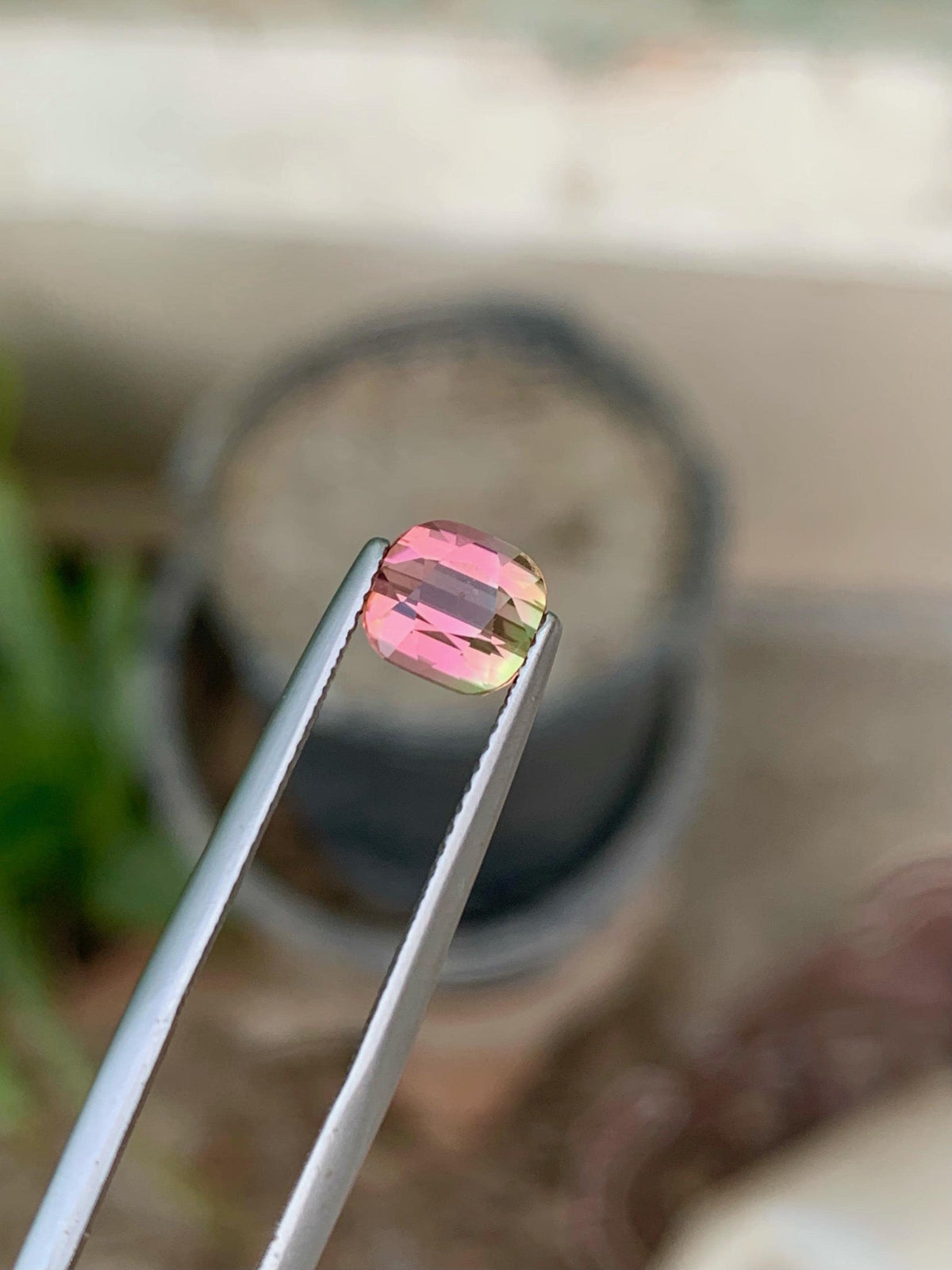 1.75 CT Bi-Color Tourmaline Gemstone: Cushion Cut, Flamingo Pink/Harvest Gold
