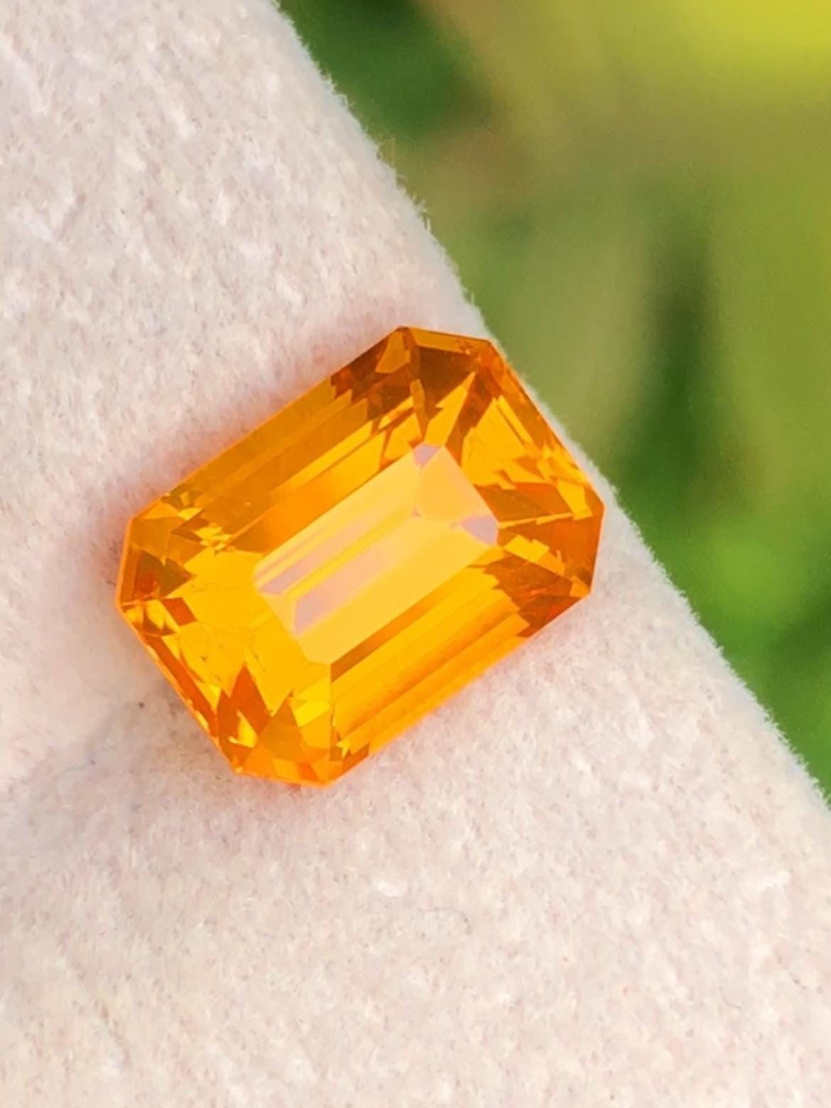 Orangy Yellow Sapphire 3.02 ct Emerald Octagonal Cut Madagascar With Certificate