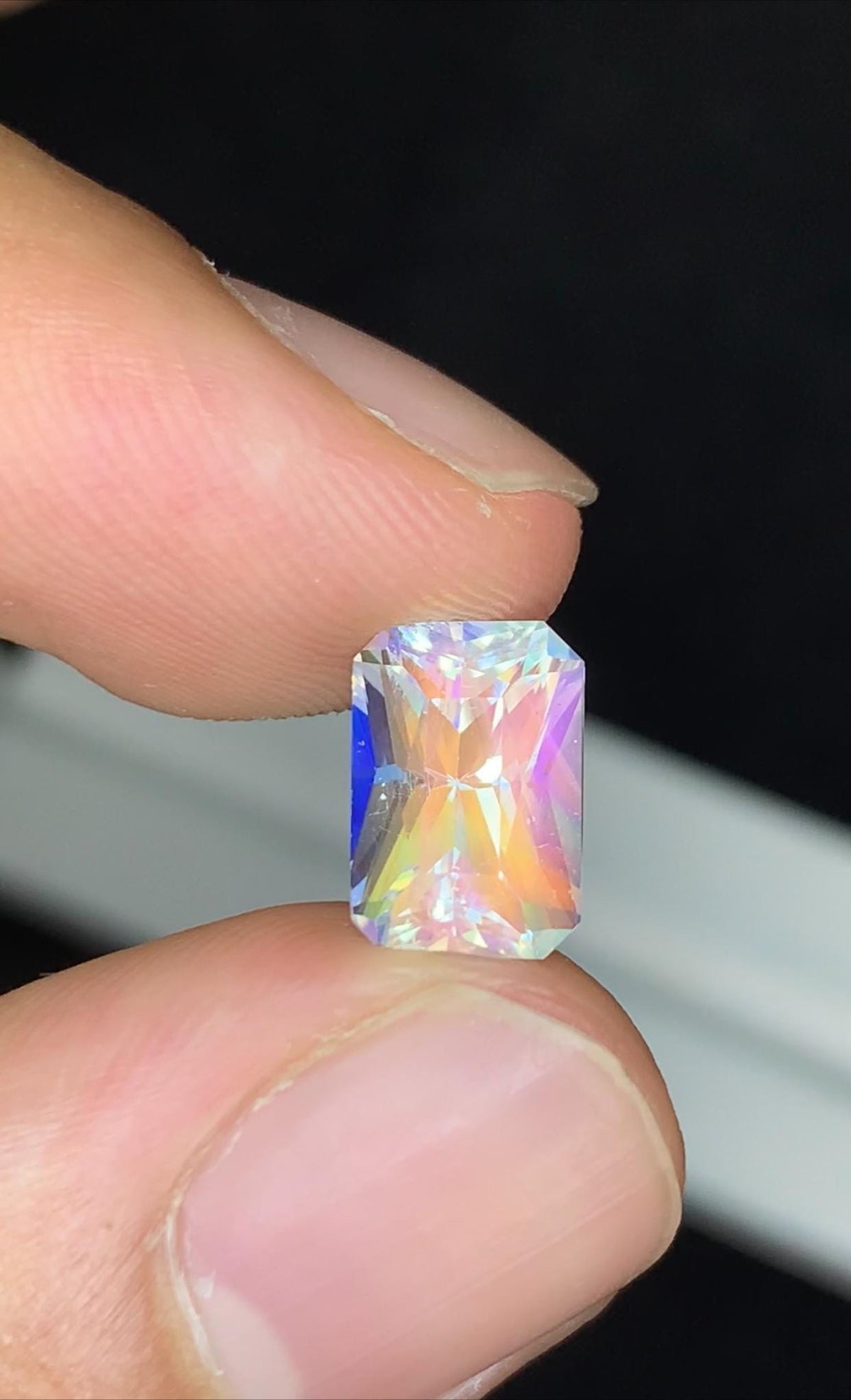 Rainbow Moonstone Gemstone: Emerald Cut, VVS Clarity, Madagascar Origin