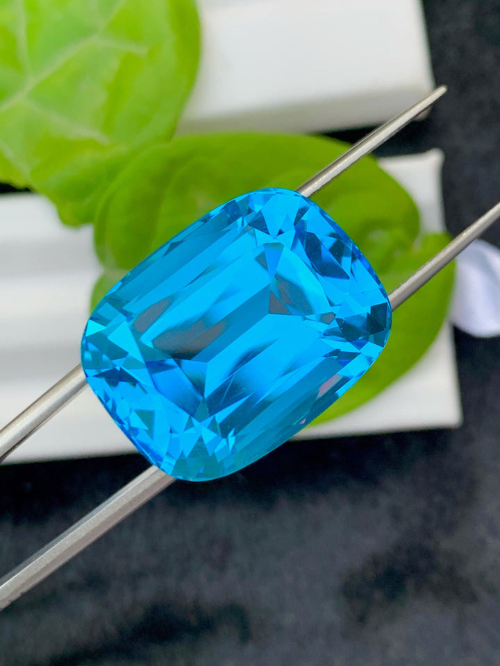 57.25 CT Swiss Blue Topaz Gemstone: Cushion Cut Jewelry Stone