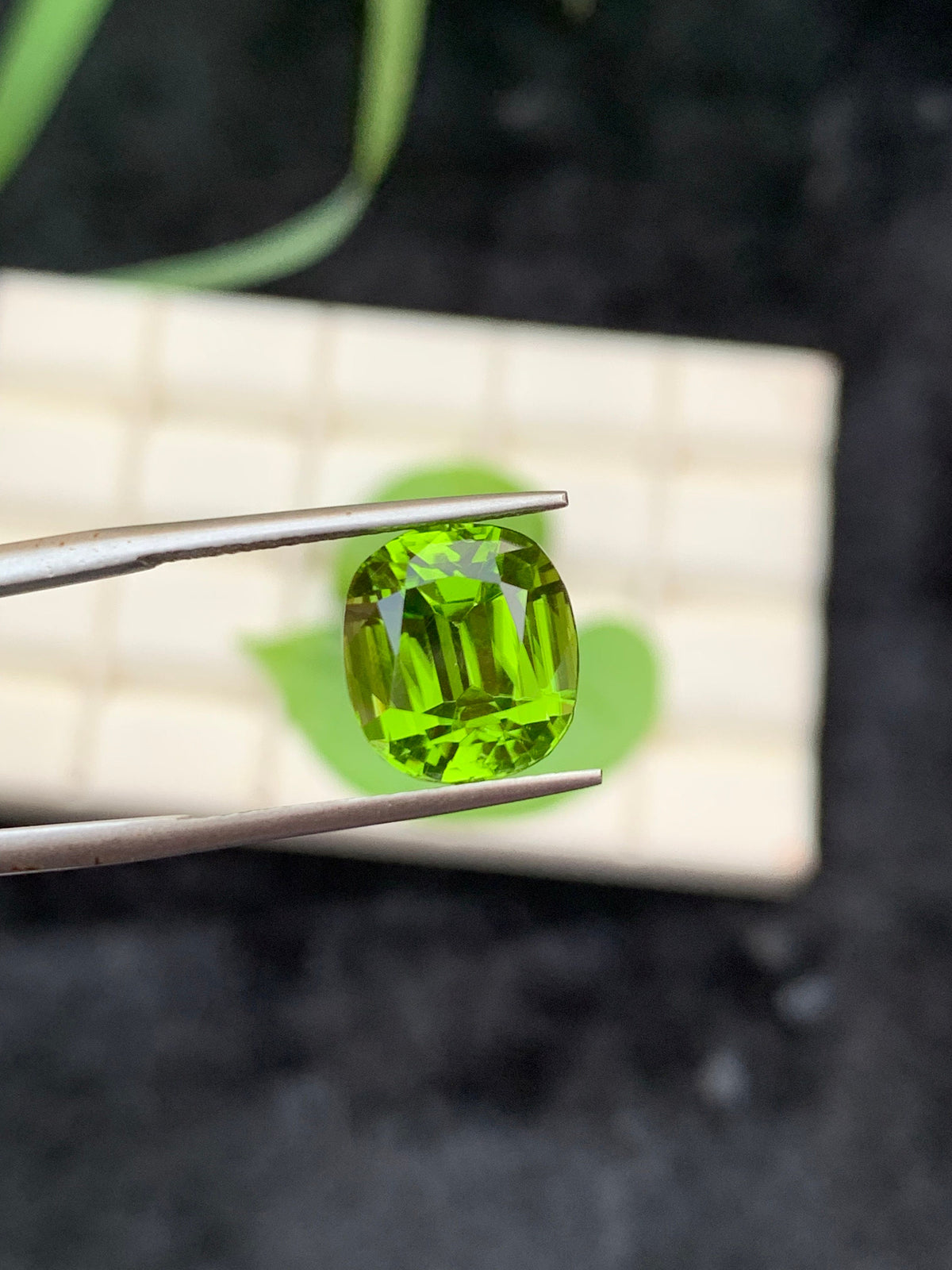 Cushion Cut Olive Peridot Gemstone: Natural VVS Clarity, 6.35 Carat