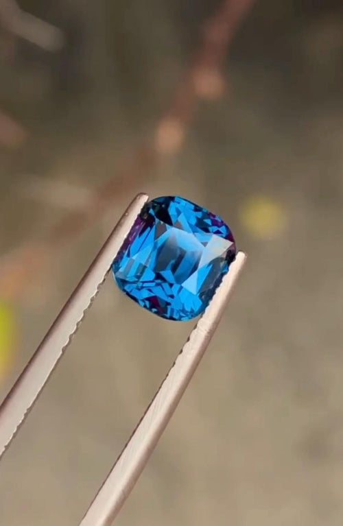 2.09 CT Faceted Cobalt Blue Spinel Gemstone: Cushion Cut, August Birthstone