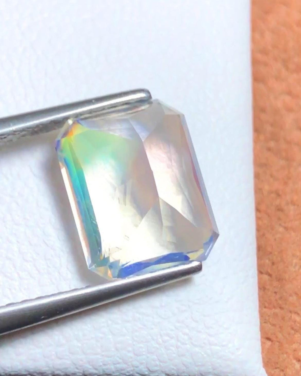 Rainbow Moonstone 3.65ct Octagonal Radiant Scissor Cut – Madagascar