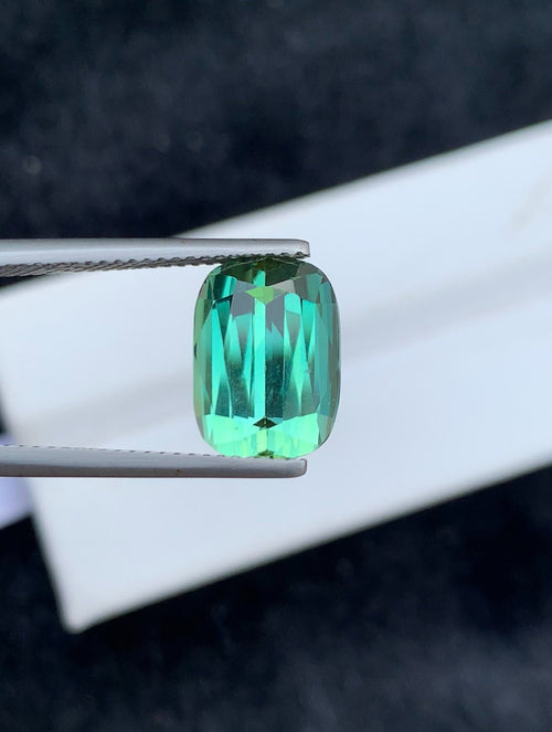 6.35 CT Mint Green Tourmaline Gemstone: Cushion Cut, VVS Clarity
